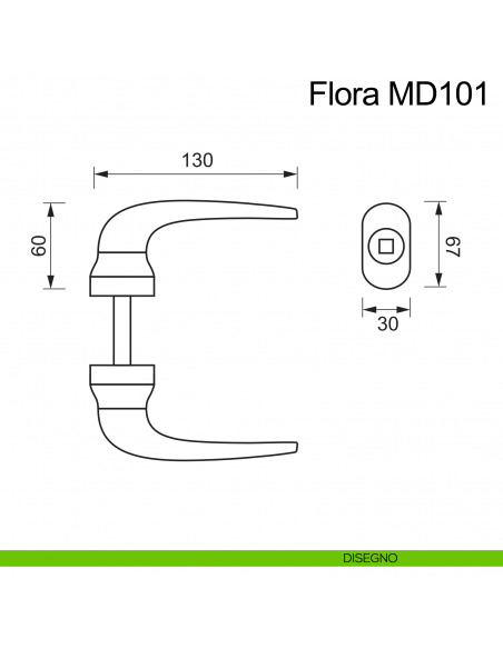 Maniglia oro in alluminio per porta Flora Nuova Dalbama disegno