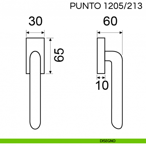Maniglia per finestra martellina DK Punto Fimet Handles disegno