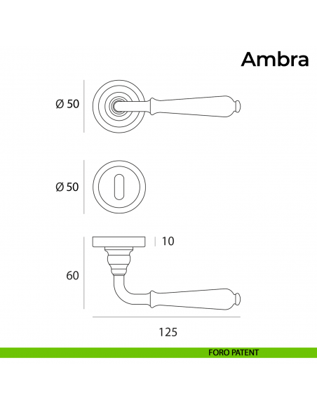 Maniglia classica per porta ottone lucido verniciato Ambra Nestori foro patent