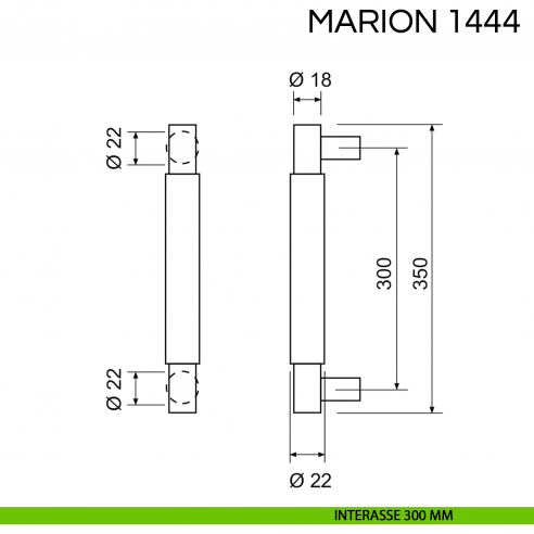 Maniglione tondo per porta Marion Fimet Handles disegno interasse 300 mm
