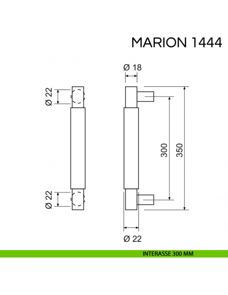 Maniglione tondo per porta Marion Fimet Handles disegno interasse 300 mm
