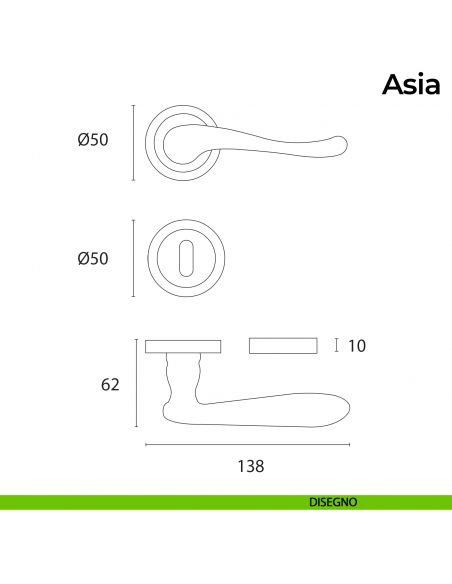 Maniglia classica per porta ottone lucido verniciato Asia Nestori disegno