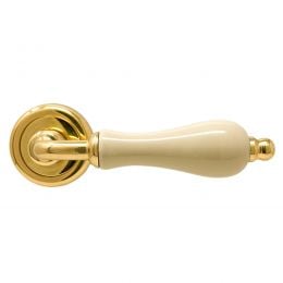 Maniglia per porta porcellana champagne e ottone lucido con rosetta Samoha Nestori