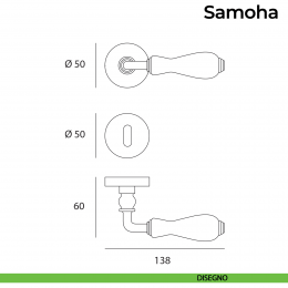 Maniglia per porta porcellana champagne e ottone lucido con rosetta Samoha Nestori 2