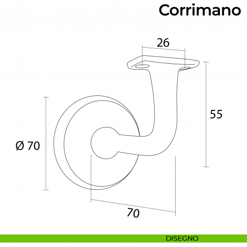 Supporto per corrimano in legno bronzo graffiato testa piana Nestori disegno