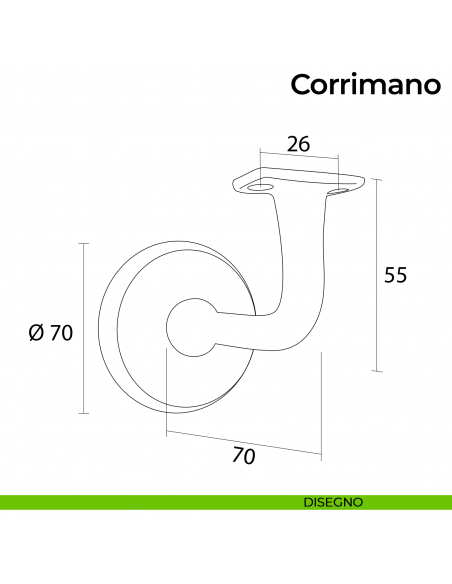 Supporto per corrimano in legno bronzo graffiato testa piana Nestori disegno