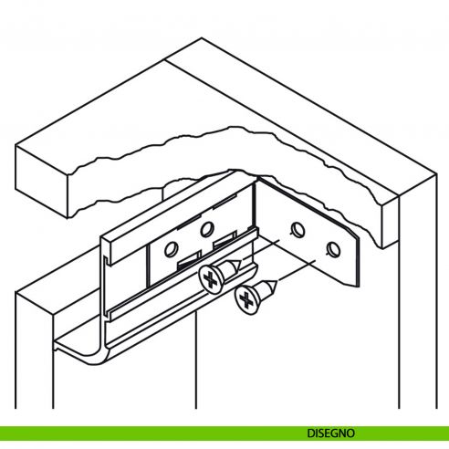 Maniglia profilo a gola montaggio tra piano di lavoro e frontale in alluminio per mobile Hafele disegno dettaglio
