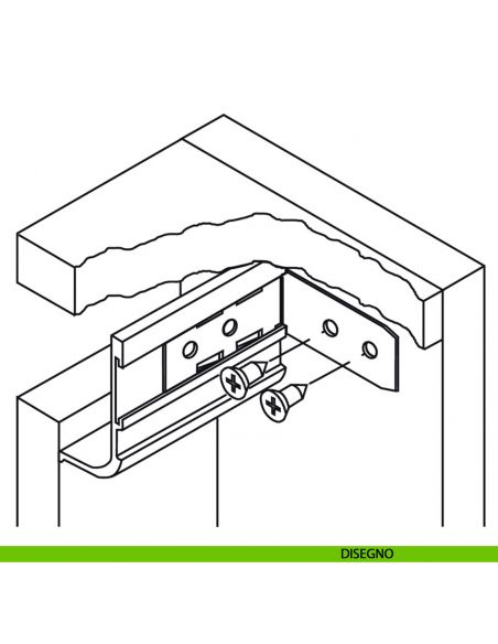 Maniglia profilo a gola montaggio tra piano di lavoro e frontale in alluminio per mobile Hafele disegno dettaglio