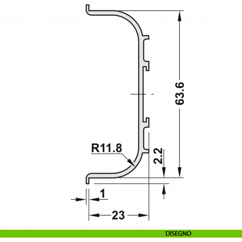 Maniglia profilo a gola per aggancio a clip in alluminio per mobile Hafele disegno