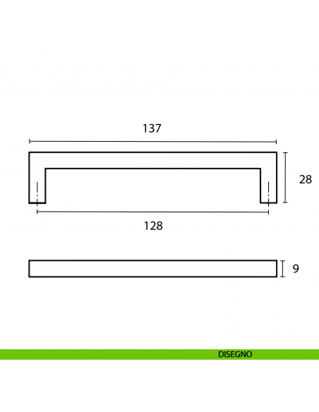Maniglia a ponte cromata lucida in zama per mobile Hafele interasse 128 disegno