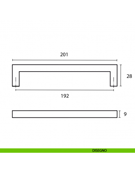 Maniglia a ponte cromata lucida in zama per mobile Hafele interasse 192 disegno