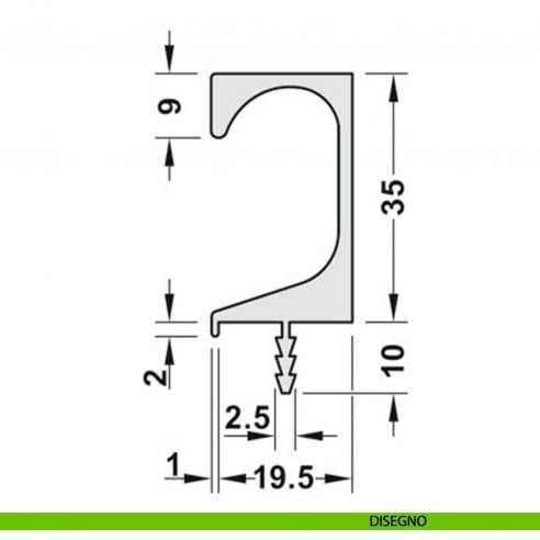 Maniglia a incasso tonda in alluminio per mobili Hafele disegno