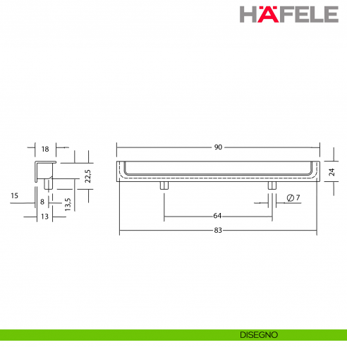 Maniglia rettangolare a incasso per mobile Hafele in Zama interasse 64