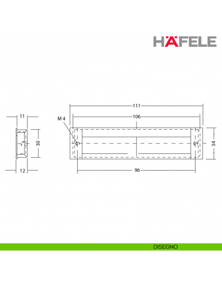 Maniglia ad incasso centrale in alluminio Hafele interasse 96