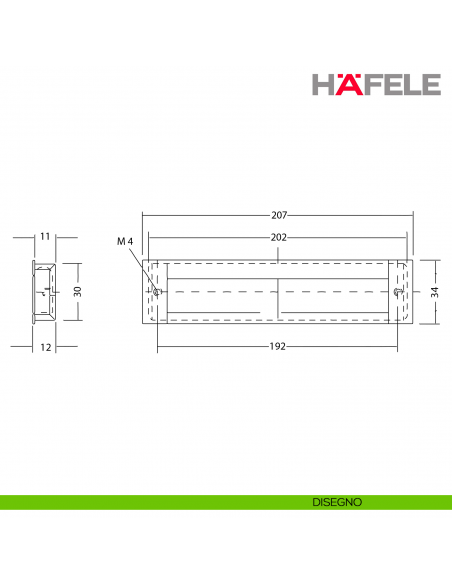 Maniglia ad incasso centrale in alluminio Hafele interasse 192