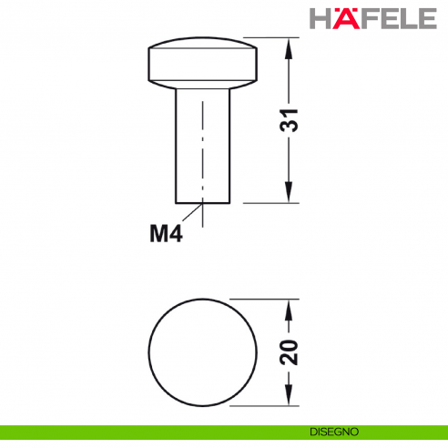 Pomolo rotondo in zama H1340 Hafele - Disegno
