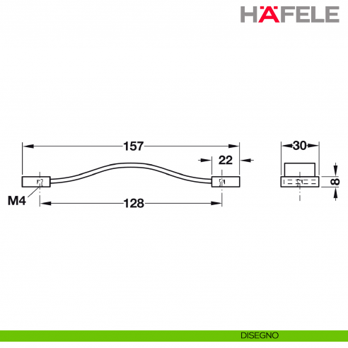 Maniglia ad arco in pelle e zama per mobili Hefele - Disegno