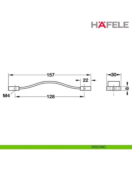 Maniglia ad arco in pelle e zama per mobili Hefele - Disegno