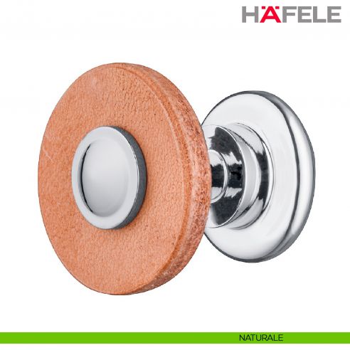 Pomolo circolare in pelle e acciaio per mobili Hafele - Naturale