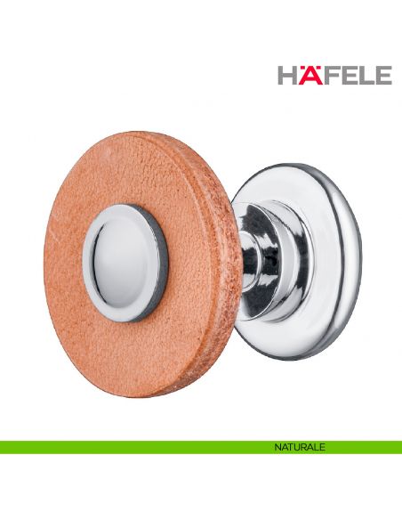 Pomolo circolare in pelle e acciaio per mobili Hafele - Naturale