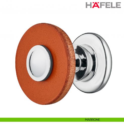 Pomolo circolare in pelle e acciaio per mobili Hafele - Marrone