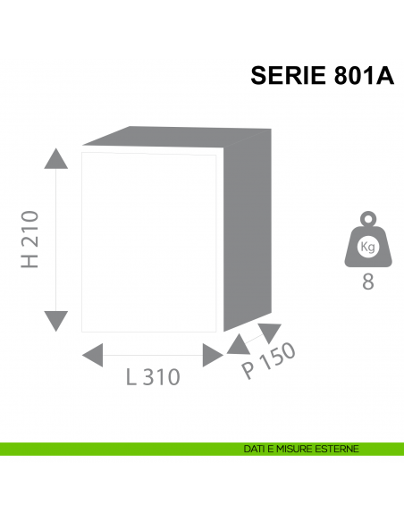 Cassaforte Stark Serie 800A con chiave da incasso articolo 801A misure esterne