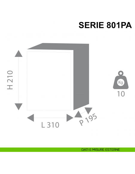 Cassaforte Stark con chiave Serie 800A articolo 801PA a muro misure esterne