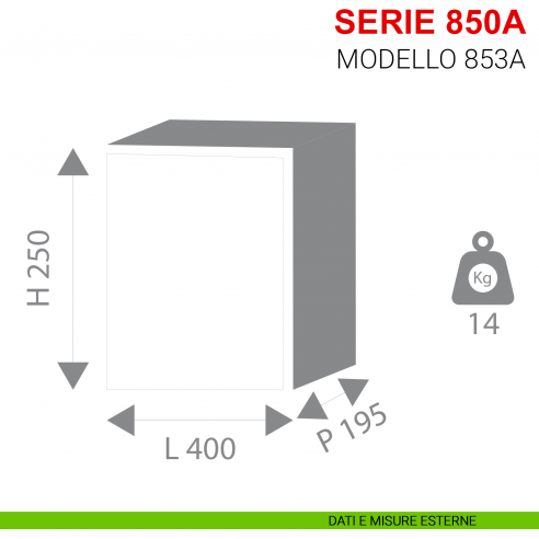 Cassaforte ad incasso con combinazione elettronica Stark serie 850A articolo 853A misure esterne