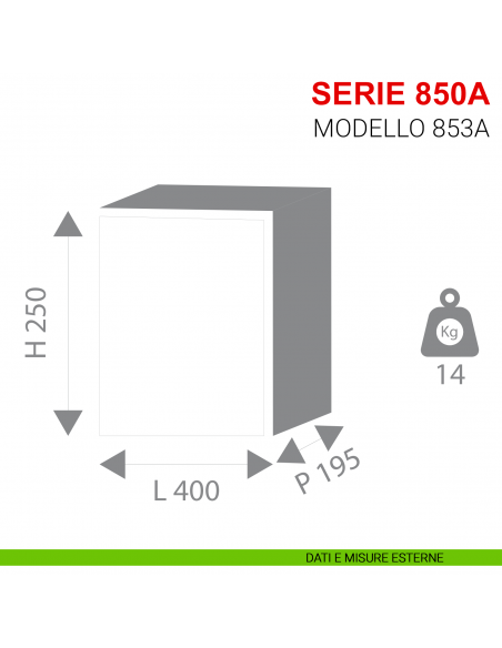 Cassaforte ad incasso con combinazione elettronica Stark serie 850A articolo 853A misure esterne