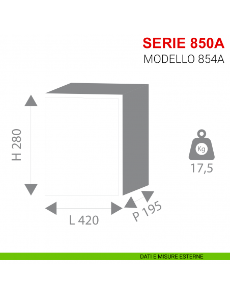 Cassaforte ad incasso con combinazione elettronica Stark serie 850A modello 854A misure esterne