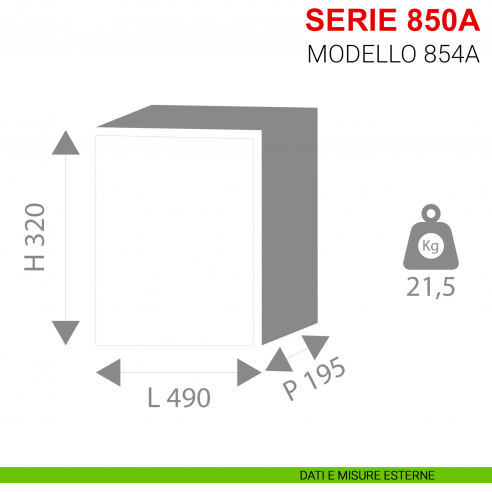 Cassaforte Stark con combinazione elettronica serie 850A modello 855A a muro misure esterne