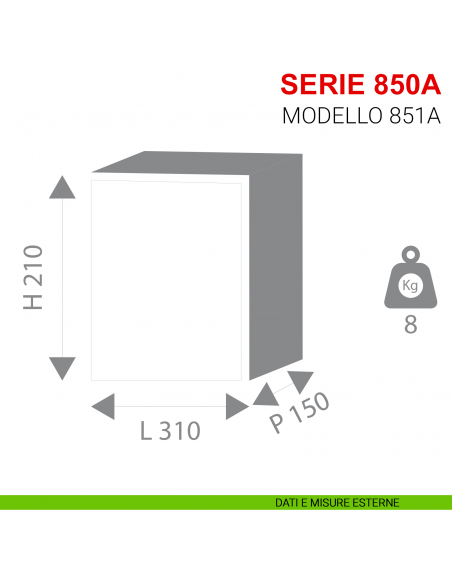 Cassaforte digitale a muro Stark serie 850A articolo 851A misure esterne