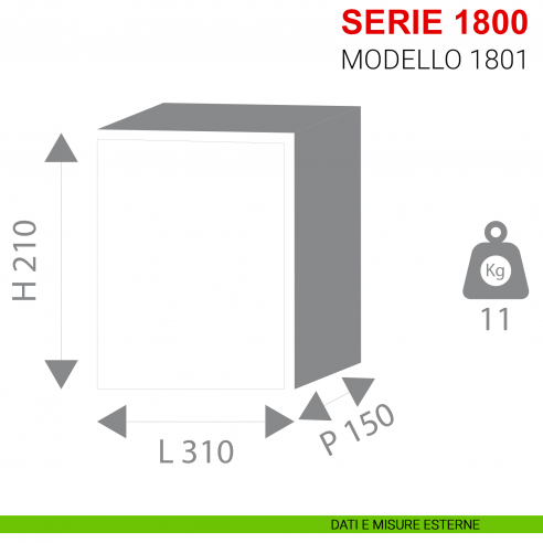 Cassaforte Stark serie 1800 con chiave da muro articolo 1801 misure esterne