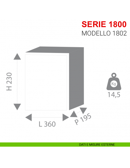 Cassaforte da incasso Stark serie 1800 con chiave modello 1802 misure esterne