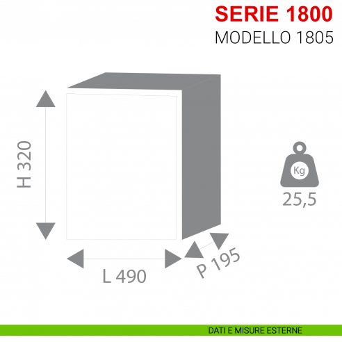 Cassaforte a muro Stark con chiave serie 1800 modello 1805 misure esterne