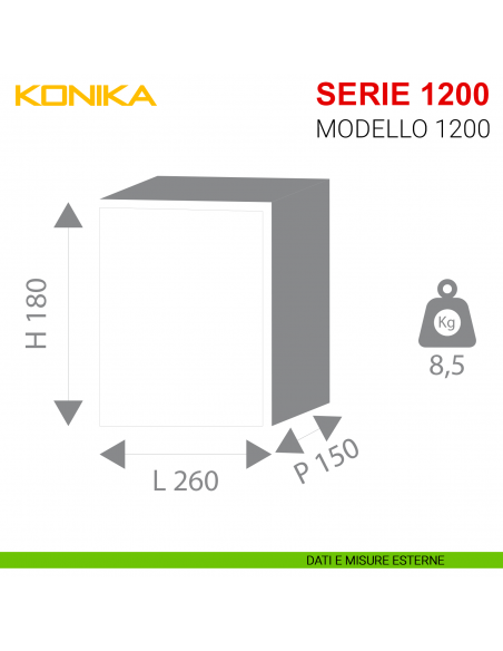 Cassaforte Stark antisfondamento Konika da incasso con chiave serie 1200 modello 1200 misure esterne