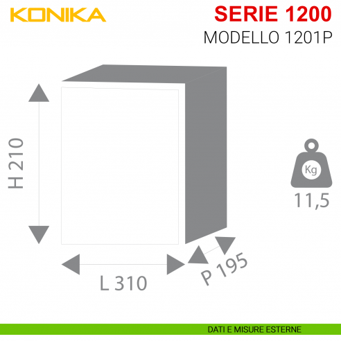 Cassaforte con chiave Stark Konika da incasso serie 1200 antisfondamento modello 1201P misure esterne
