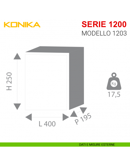 Cassaforte antisfondamento con chiave Stark Konika da incasso serie 1200 modello 1203 misure esterne