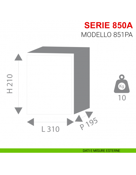 Cassaforte a muro elettronica digitale Stark serie 850A articolo 851PA misure esterne