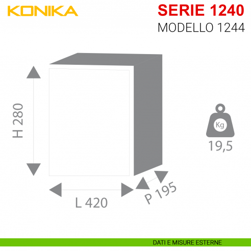 Cassaforte Stark Konika a muro con chiave e combinazione serie 1240 modello 1244 misure esterne