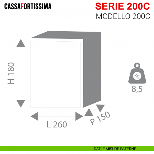 Cassaforte Stark antisfondamento e antitaglio Cassafortissima da incasso con chiave serie 200C modello 200C misure esterne