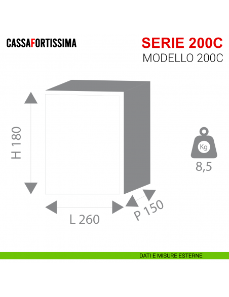 Cassaforte Stark antisfondamento e antitaglio Cassafortissima da incasso con chiave serie 200C modello 200C misure esterne
