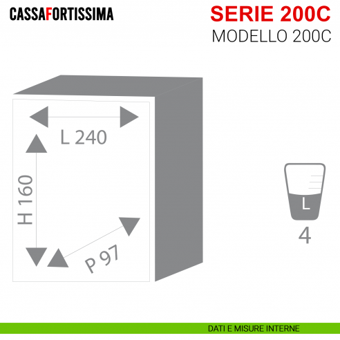 Cassaforte Stark Cassafortissima da incasso con chiave serie 200C modello 200C misure interne