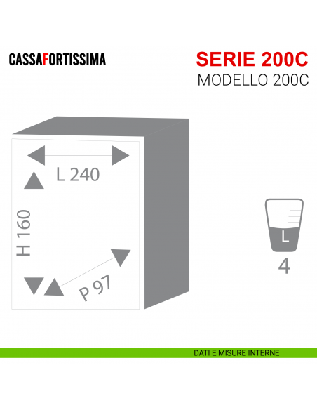 Cassaforte Stark Cassafortissima da incasso con chiave serie 200C modello 200C misure interne