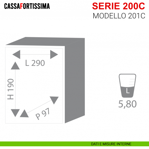 Cassaforte Stark Cassafortissima con chiave serie 200C modello 201C da muro misure interne