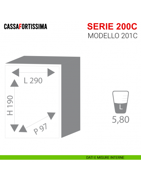 Cassaforte Stark Cassafortissima con chiave serie 200C modello 201C da muro misure interne