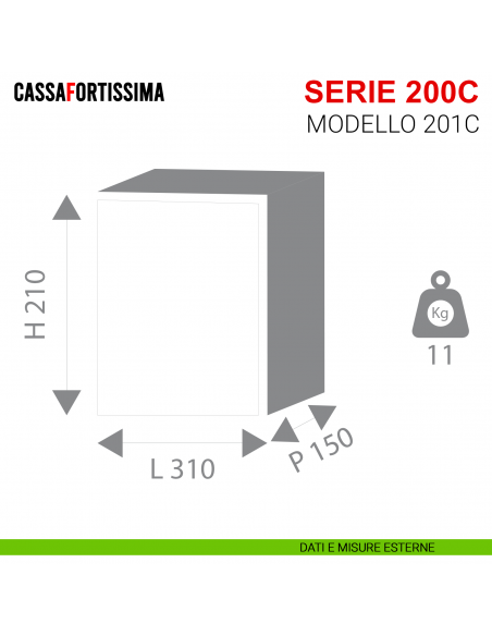 Cassaforte Stark Cassafortissima con chiave serie 200C modello 201C da muro misure esterne
