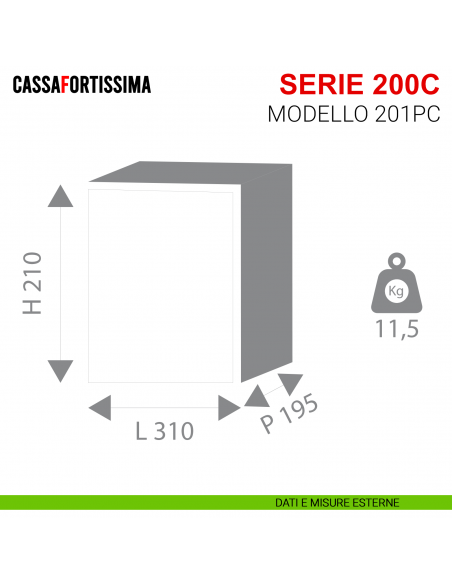 Cassaforte con chiave Stark Cassafortissima da incasso serie 200C antisfondamento modello 1201PC misure esterne