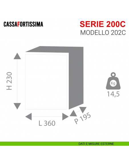 Cassaforte Stark Konika con chiave serie 200C antisfondamento modello 202C da muro misure esterne