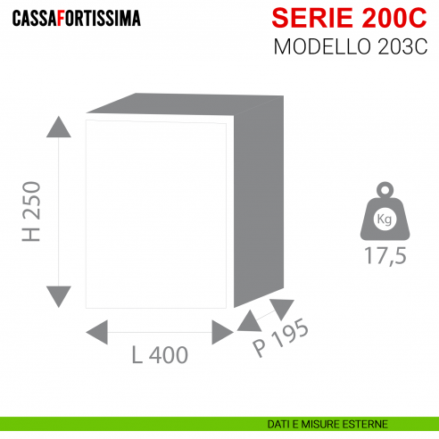 Cassaforte antisfondamento con chiave Stark Cassafortissima da incasso serie 200C modello 203C misure esterne